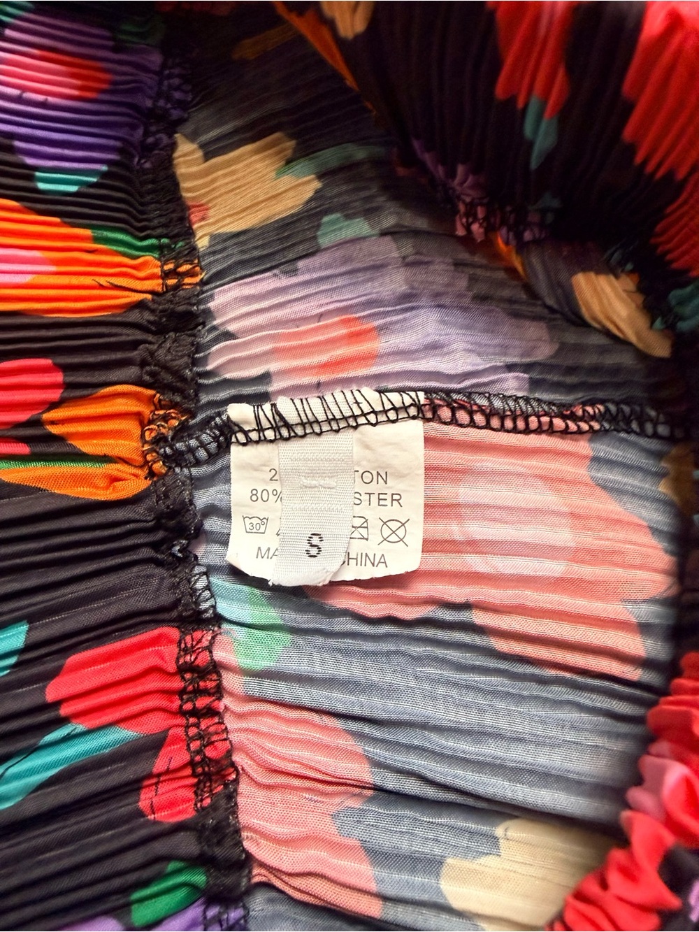 Floral Plisse Wide Leg Pants Black Multicolor High Rise Elastic Waist S - Picture 7 of 8